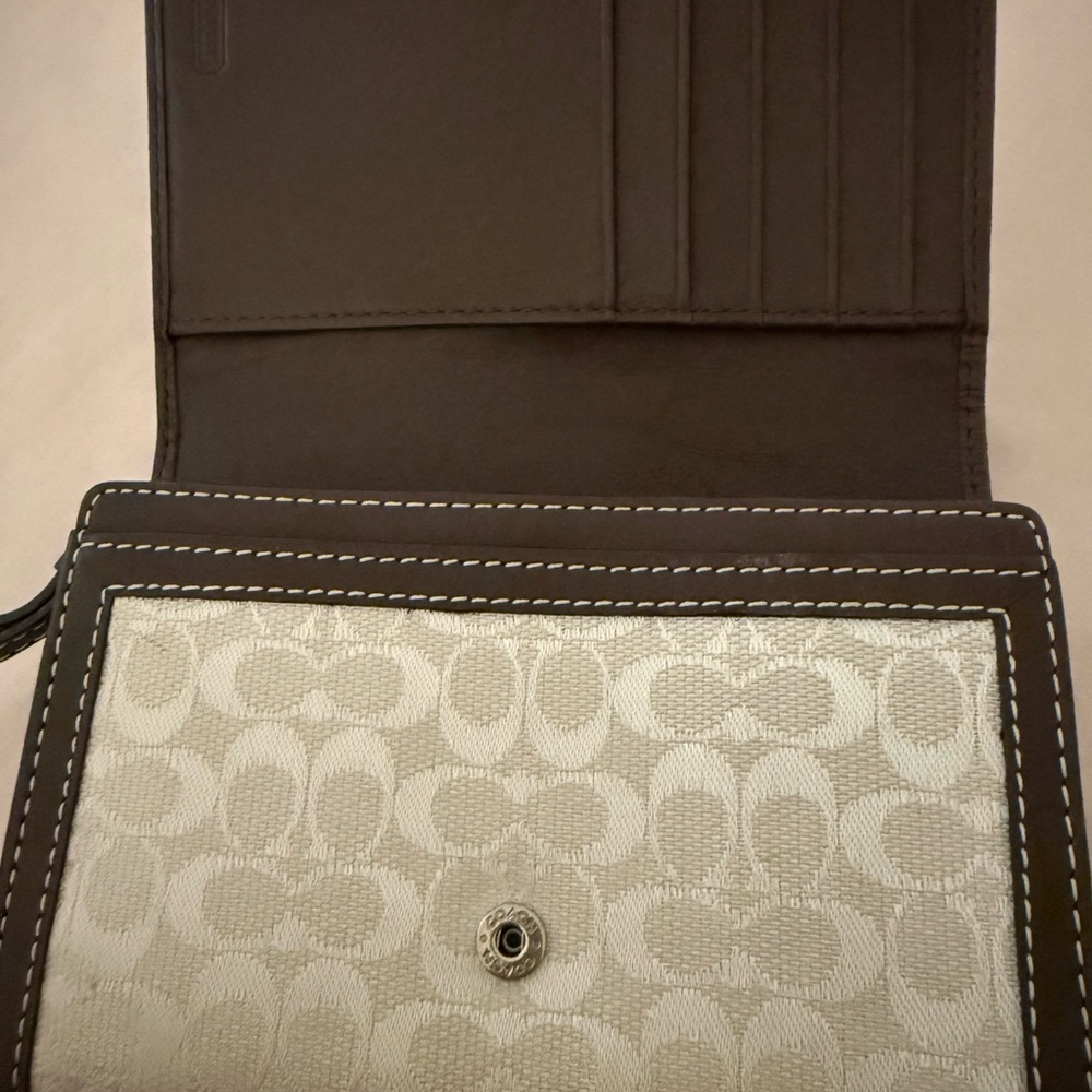 Coach Cream Signature Canvas Wallet with Dark Brown Trim - Picture 3 of 6